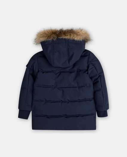 Boys Faux Down Parka with Faux-Fur Trimmed Removable Hood, image 2