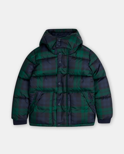Boys Plaid Puffer Coat with Removable Hood, image 1