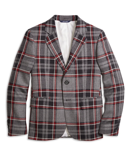 Boys Two-Button Plaid Wool Suit Jacket, image 1