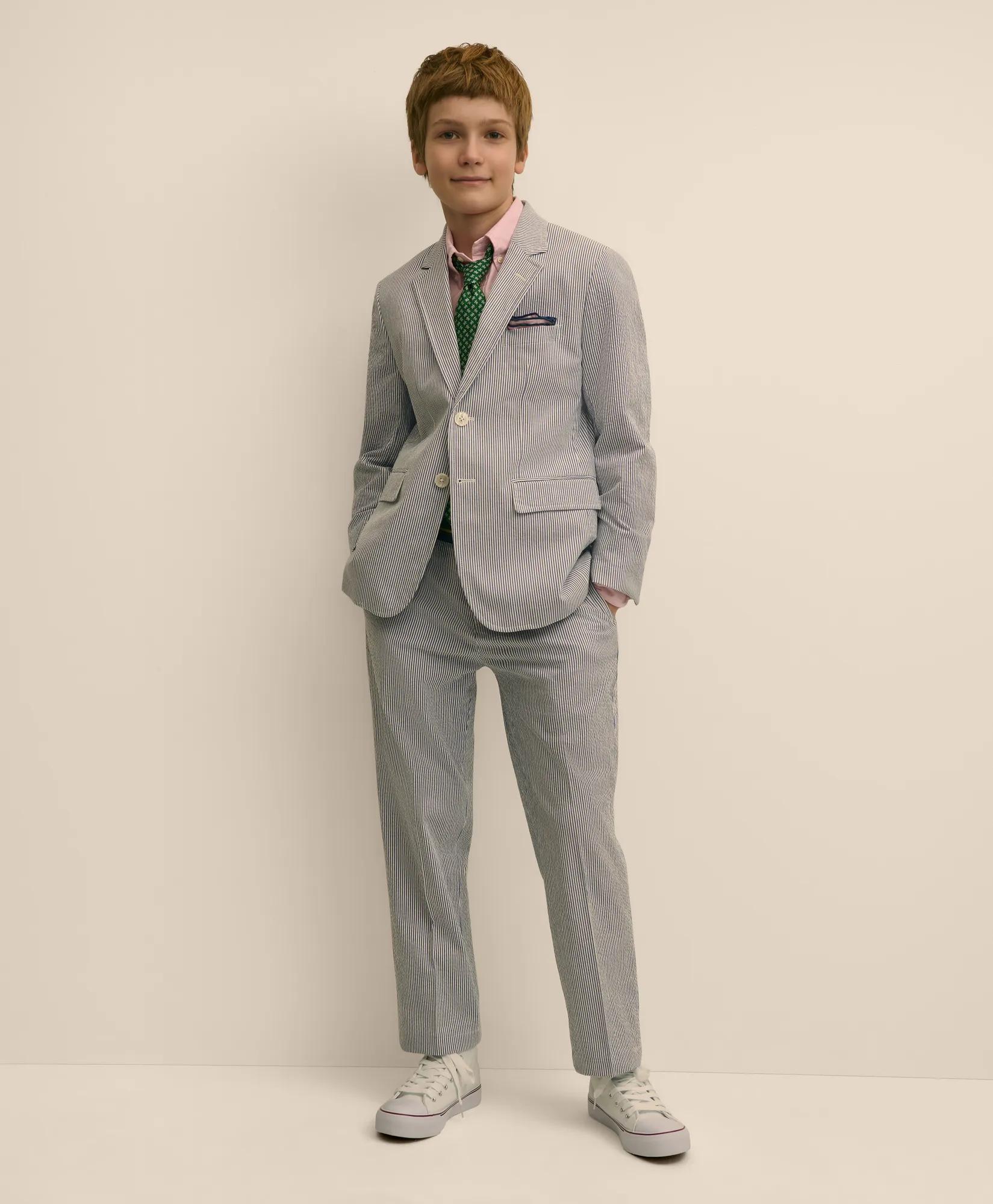 Boys Prep Stretch Cotton Seersucker Suit Jacket, image 2