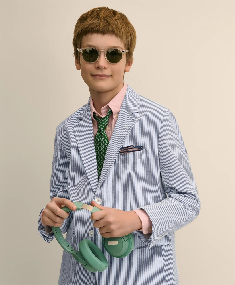 Boys Prep Stretch Cotton Seersucker Suit Jacket, image 4