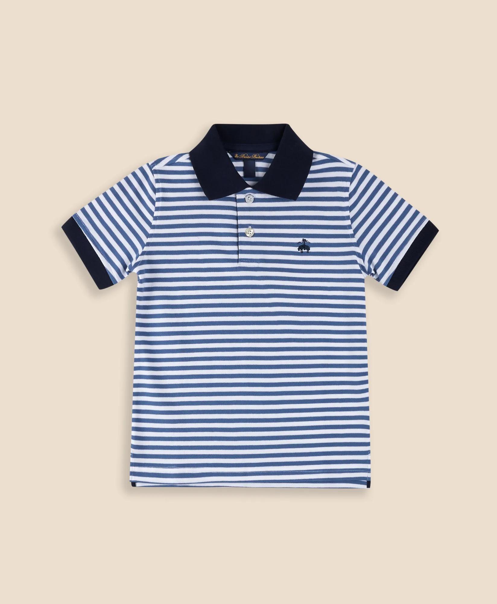 Boys Striped Pique Polo Shirt, image 1