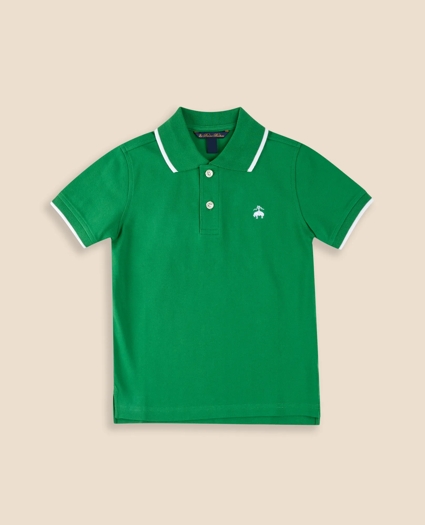 Boys Tipped Stretch Cotton Pique Polo Shirt, image 1