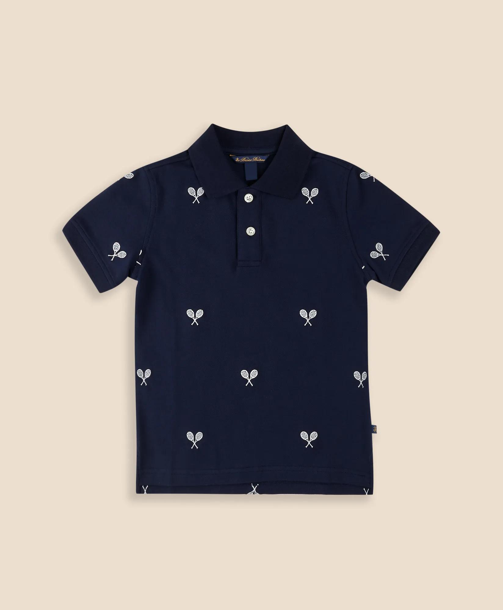 Stretch Cotton Tennis- Racquet- Embroidered Pique Polo Shirt