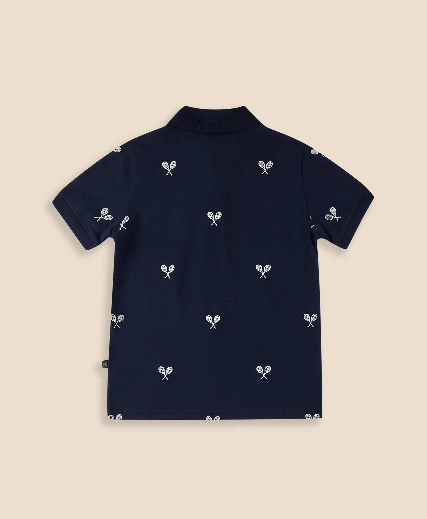 Stretch Cotton Tennis- Racquet- Embroidered Pique Polo Shirt