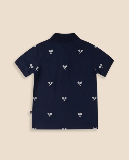 Boys Stretch Cotton Tennis- Racquet- Embroidered Pique Polo Shirt, image 2