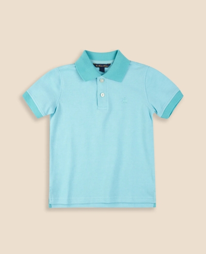 Boys Stretch Cotton Contrast Pique Polo Shirt, image 1