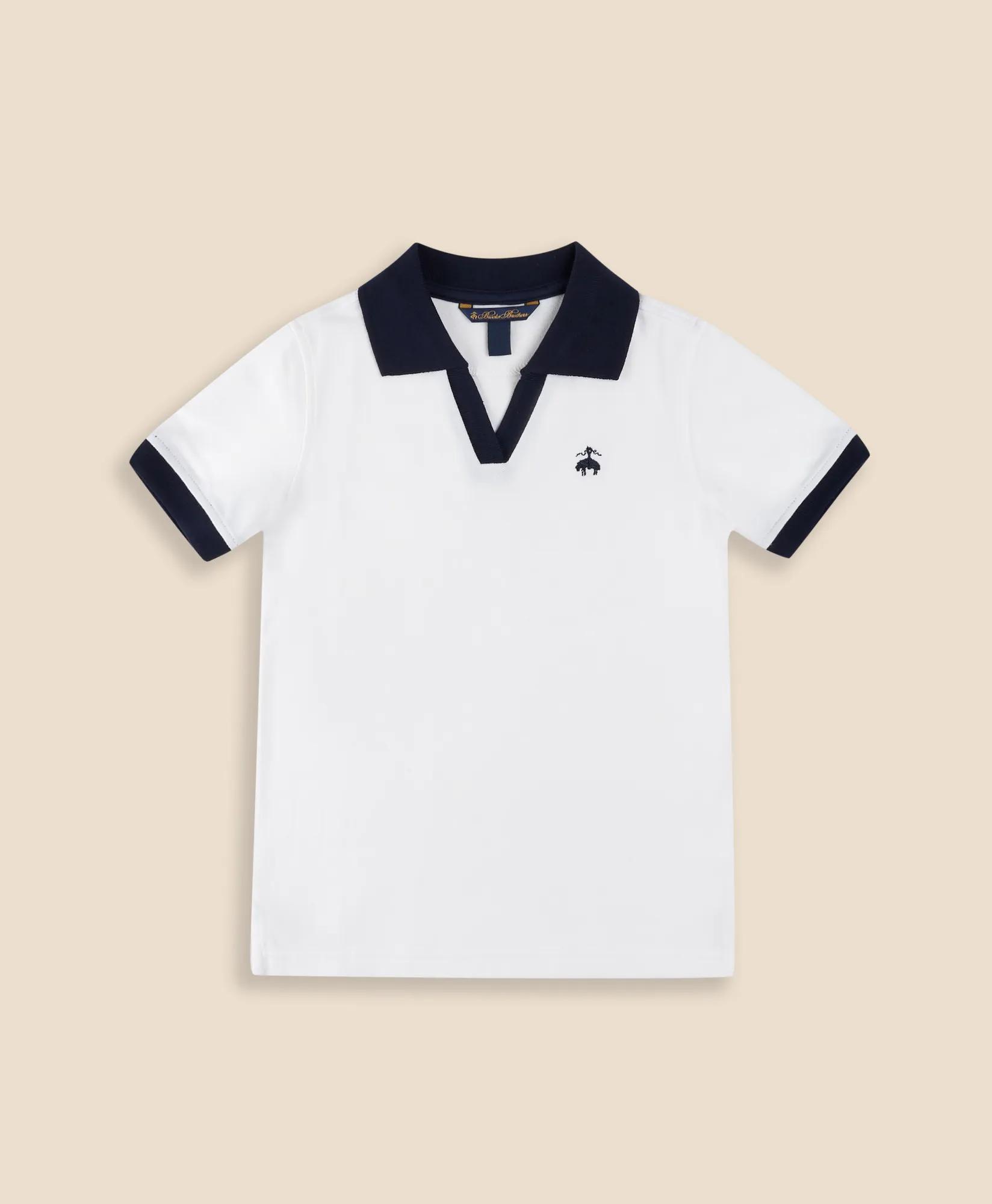 Stretch Cotton Contrast Johnny Collar Pique Polo Shirt