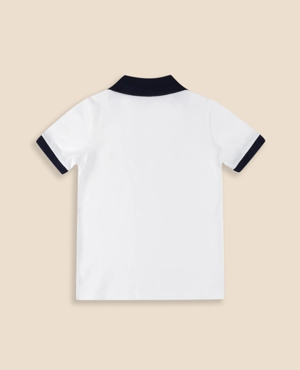 Boys Stretch Cotton Contrast Johnny Collar Pique Polo Shirt, image 2