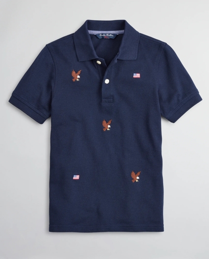 Boys Cotton Pique Embroidered Polo Shirt, image 1