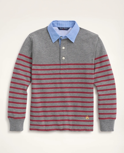 Boys Supima® Cotton Pique Mariner Stripe Long-Sleeve Polo Shirt