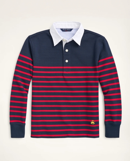 Boys Supima® Cotton Pique Mariner Stripe Long-Sleeve Polo Shirt, image 1