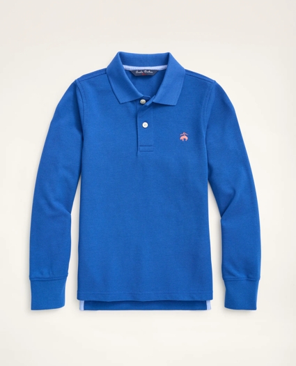 Boys Long-Sleeve Cotton Pique Polo Shirt, image 1