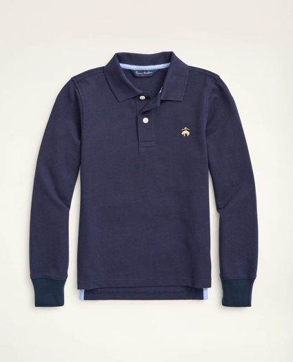Boys Long-Sleeve Cotton Pique Polo Shirt, image 1