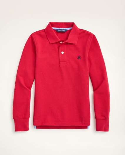 Boys Long-Sleeve Cotton Pique Polo Shirt, image 1