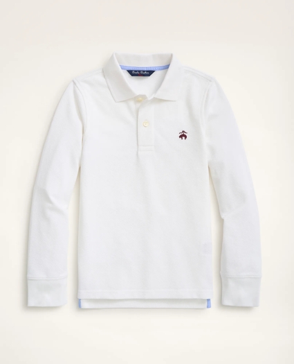 Boys Long-Sleeve Cotton Pique Polo Shirt, image 1