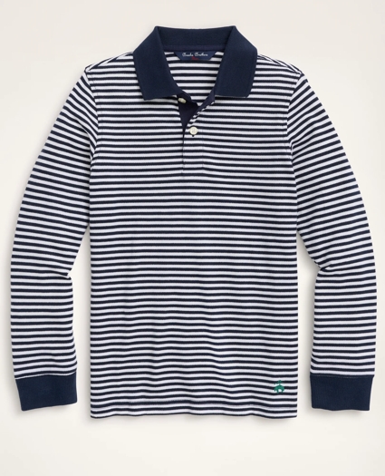 Boys Long-Sleeve Feeder Stripe Polo Shirt