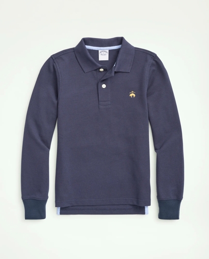 Boys Long-Sleeve Cotton Pique Polo, image 1