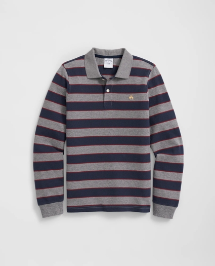 Boys Long Sleeve Striped Polo Shirt, image 1