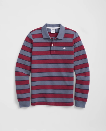 Boys Long Sleeve Striped Polo Shirt, image 1