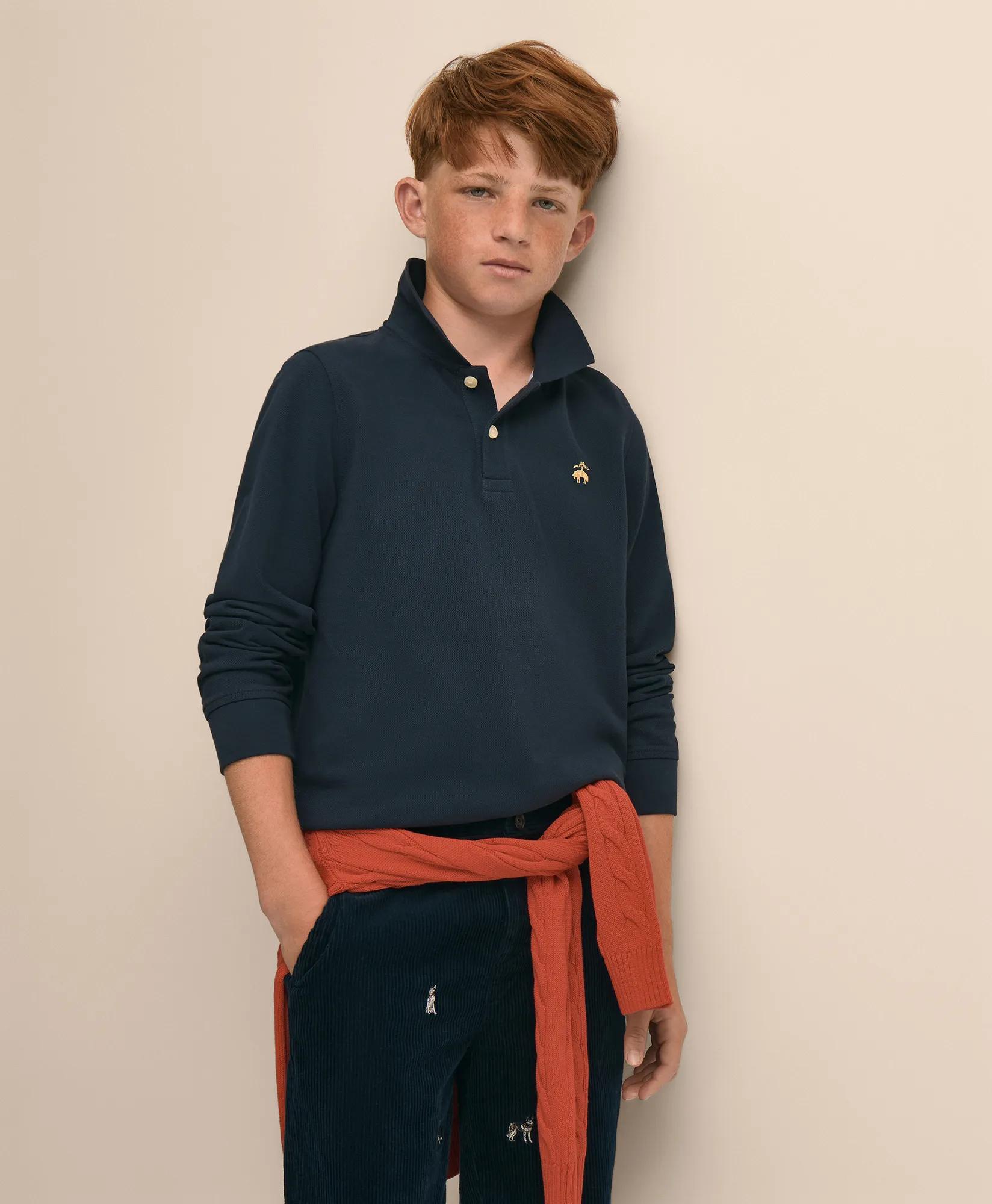 Boys Cotton Long-Sleeve Pique Polo, image 1