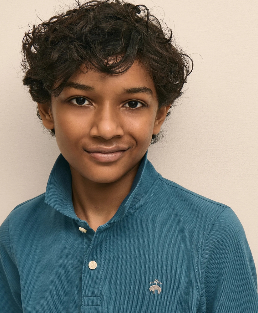 Boys Cotton Long-Sleeve Pique Polo, image 2