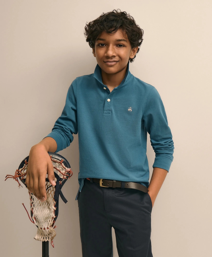 Boys Cotton Long-Sleeve Pique Polo, image 3