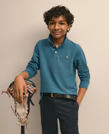 Boys Cotton Long-Sleeve Pique Polo, image 3