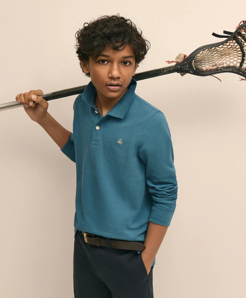 Boys Cotton Long-Sleeve Pique Polo, image 4