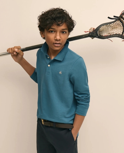 Boys Cotton Long-Sleeve Pique Polo, image 4