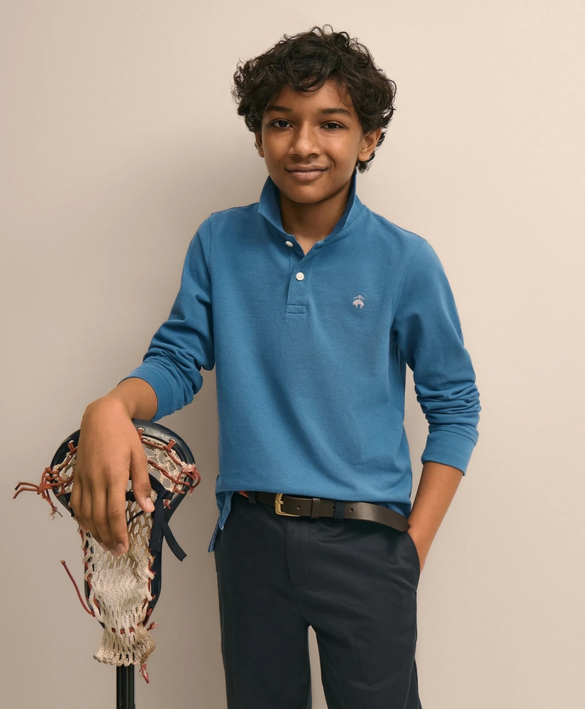 Boys Cotton Long-Sleeve Pique Polo, image 5