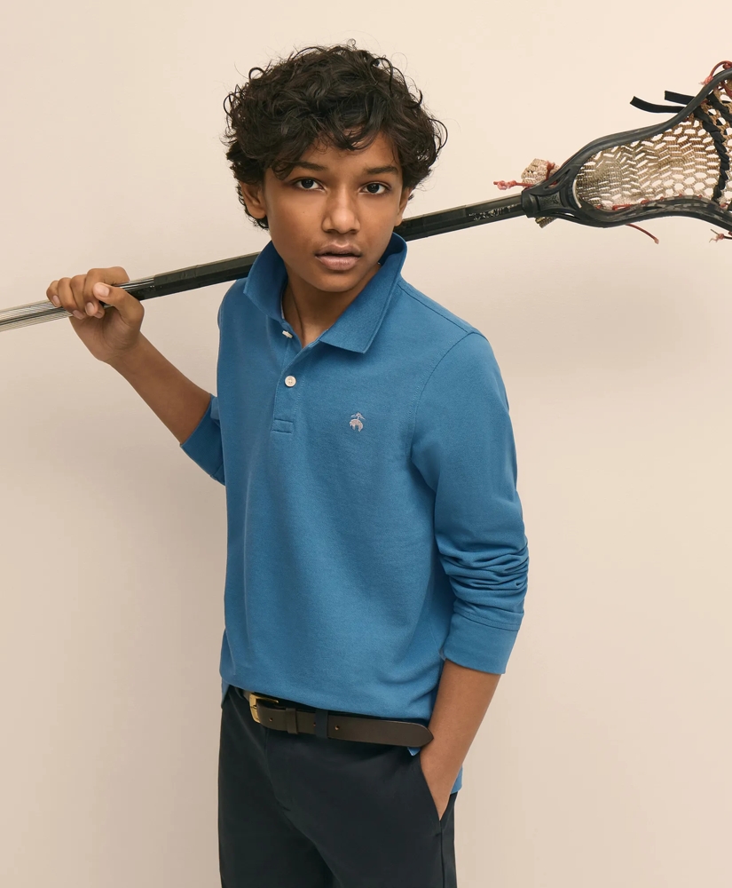 Boys Cotton Long-Sleeve Pique Polo, image 6