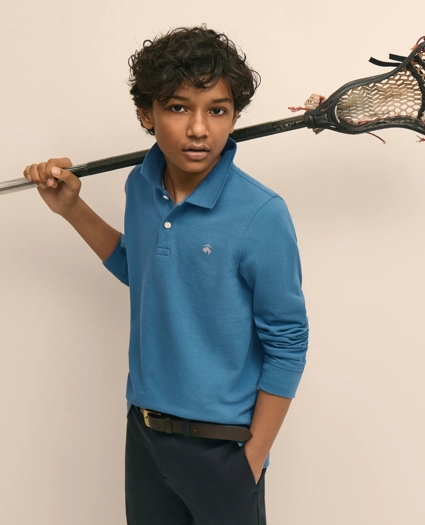 Boys Cotton Long-Sleeve Pique Polo, image 6