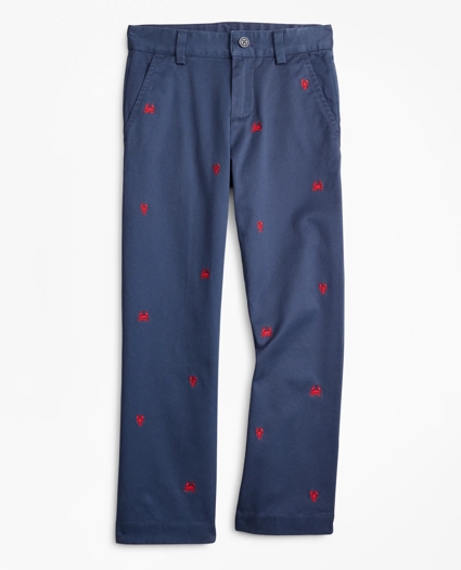 Boys Washed Cotton Embroidered Stretch Chinos, image 1