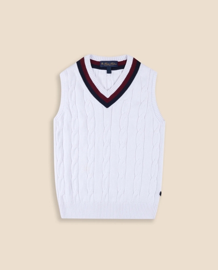 Boys Classic Cable Knit Tennis Vest, image 1