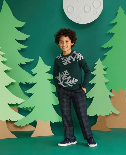 Boys Wool-Blend Oversized Snowflake Crewneck Sweater, image 2