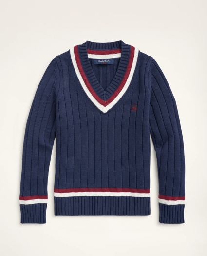 Boys Cotton Cable Tennis Sweater, image 1