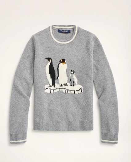 Boys Merino Wool Blend Penguin Intarsia Sweater, image 1
