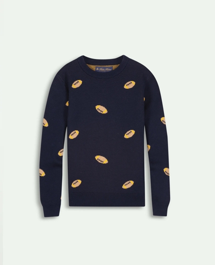 Boys Cotton Football Intarsia Crewneck Sweater, image 1