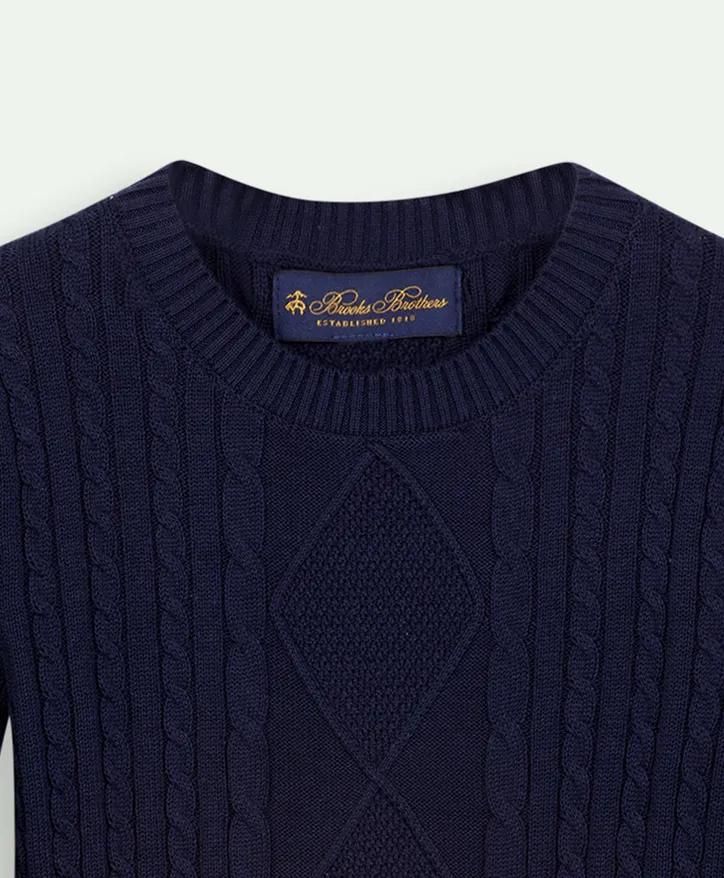 Boys Cotton Cable Crewneck Sweater, image 2