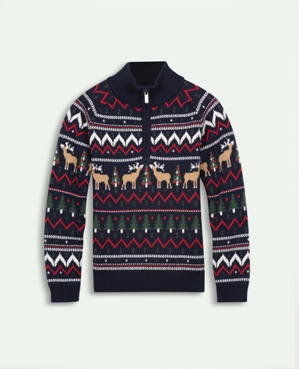 Boys Cotton Half-Zip Fair Isle Sweater, image 1