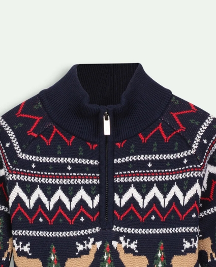 Boys Cotton Half-Zip Fair Isle Sweater, image 2