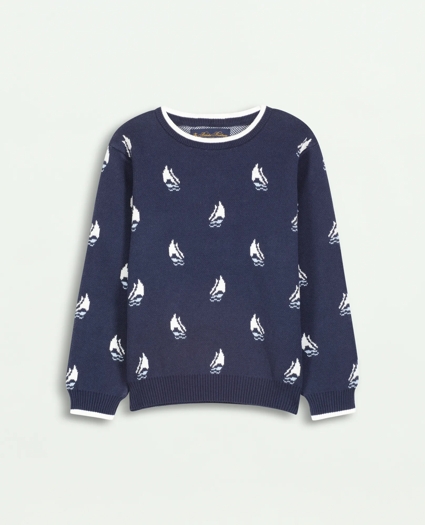 Boys Cotton Sailboat Intarsia Crewneck Sweater