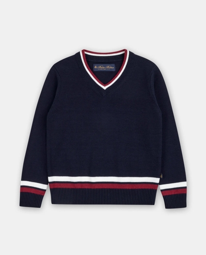 Boys Cotton V-Neck Tipped Sweater, image 1