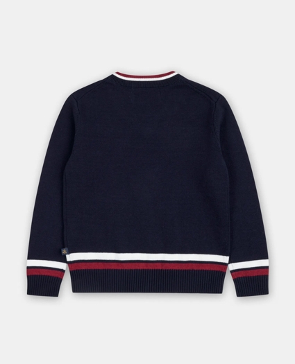 Boys Cotton V-Neck Tipped Sweater, image 2