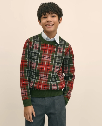 Boys Cotton Jacquard Tartan Sweater, image 1