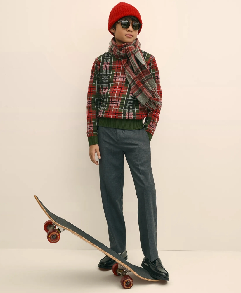 Boys Cotton Jacquard Tartan Sweater, image 2