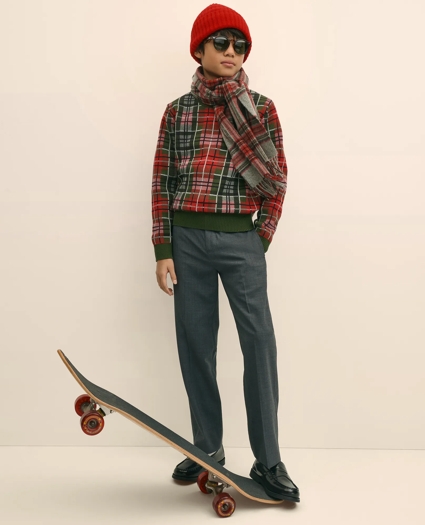 Boys Cotton Jacquard Tartan Sweater, image 2