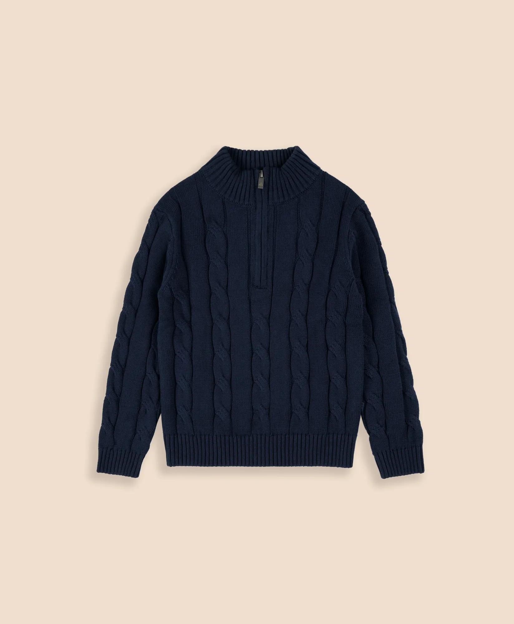Boys Cotton Cable Knit Half-Zip Sweater, image 1