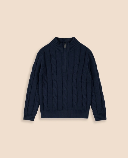 Boys Cotton Cable Knit Half-Zip Sweater, image 1